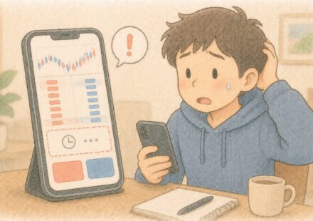 지정가 주문이 바로 체결되지 않아 당황한 초보 투자자 일러스트