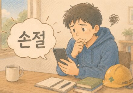 스마트폰을 보며 손절을 고민하는 초보 투자자 일러스트