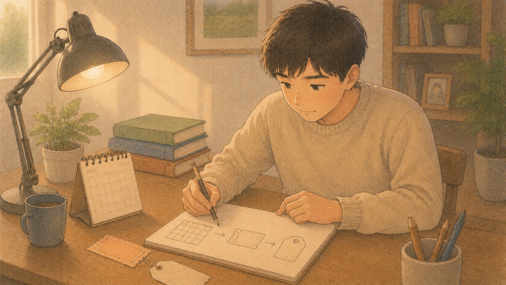 배당락 개념을 노트에 차분히 정리하는 초보 투자자 일러스트